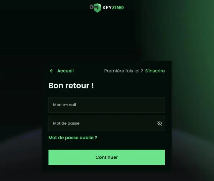 Connexion Keyzino Casino : formulaire d'accès au compte joueur