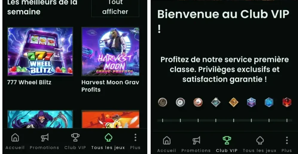 Application mobile Keyzino Casino : jeux de la semaine et Club VIP